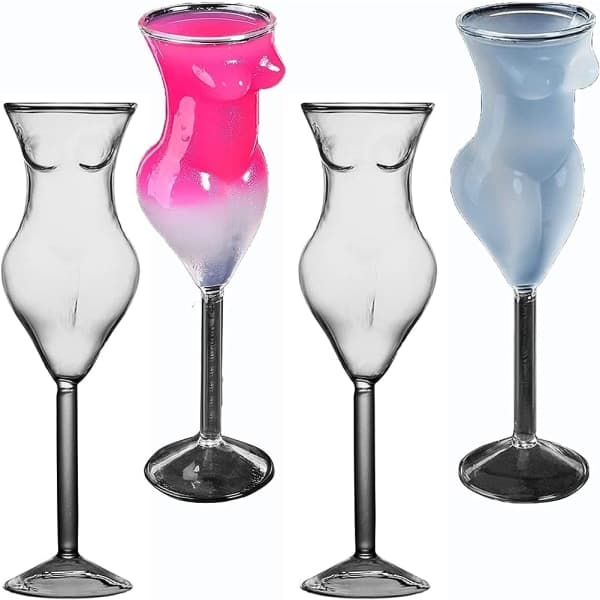 4 stk Novelty vinglass, nakne kvinner cocktailglass