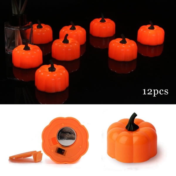 IC 12 kpl Halloween-koristetarvikkeet tunnelman luomiseen LED-elektroniset valot simuloivat itsevalaisevia kurpitsavaloja