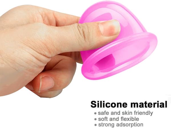 Ansiktskoppesett, 7 deler silikon anti-cellulitt vakuumkopper, rosa