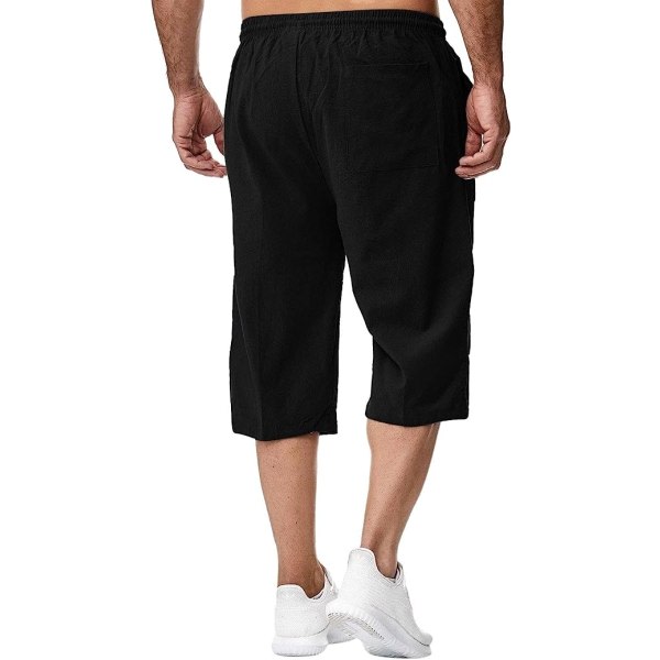 IC Herr 3/4 Linne Capri-bukser Elastisk Midje Casual Løse Baggy Harem Bukser Sommer Strand Yoga Shorts Korte Bukser