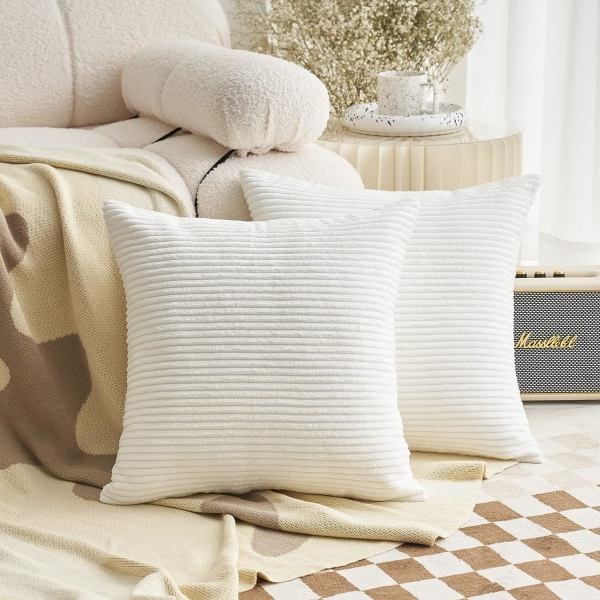 IC Vita Kuddfodral 18 x 18 Mjuk Manchester Set med 2 Dekorativa Kuddfodral för Soffstolar Sovrum, 18x18 tum, Vit