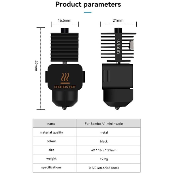 Bambu Lab A1/A1 Mini Hotend Kit med 0.2 0.4 0.6 0.8mm High Flow Ståldyser 3D Printer Reservedele