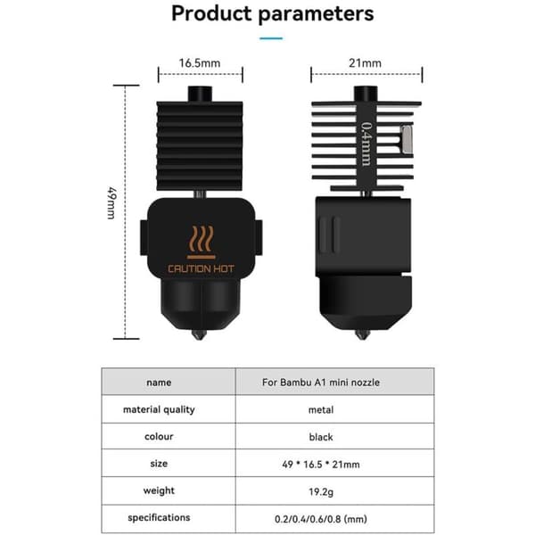 Bambu Lab A1/A1 Mini Hotend Kit med 0.2 0.4 0.6 0.8mm Högflödesstålmunstycken 3D-skrivare Reservdelar