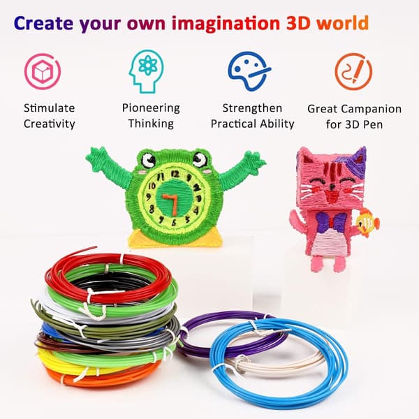 PLA Filament 1,75 mm - 3 meter, 32 farver - Genopfyldning til 3D Pen - Velegnet til begyndere