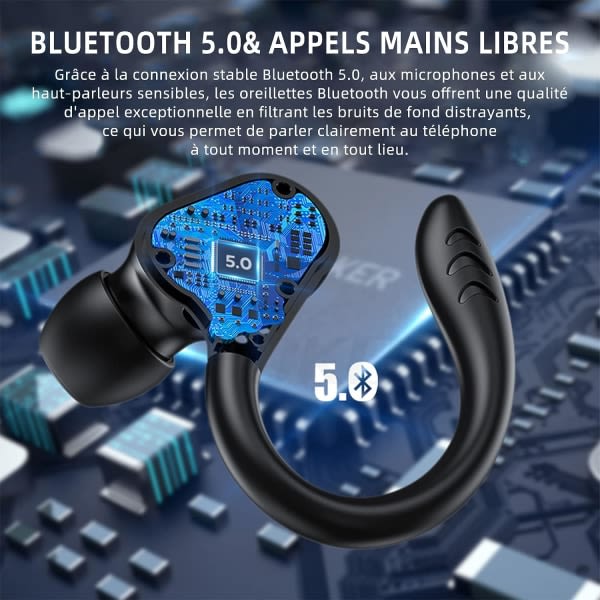 Sport Trådlösa Bluetooth-hørlurar, Trådløse Hörlurar med Mic Bluetooth, Hi-Fi Stereo Bluetooth-headset Bluetooth-headset til sport, arbejde