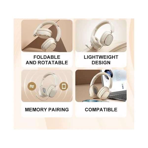 Wireless Bluetooth Headphones Hifi Stereo Foldable with Microphone Noise Reduction Suitable for Mobile Phones Computers Etc. YEMAESRE