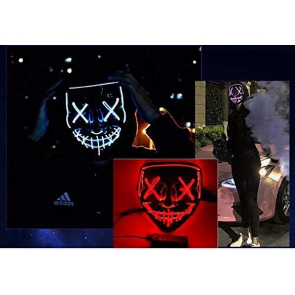 IC SOUTHSKY LED-mask Ljus Luminous Full Black Mask Neon Lights Blinker EL Glödande För Halloween Kostym Cosplay Party Lila Ljus