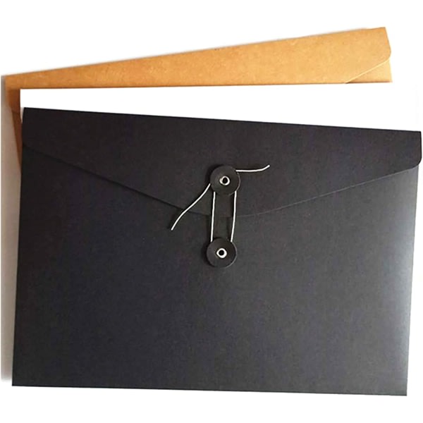 IG Kraft String Envelope File Folder Project Pockets File Jacket Svart