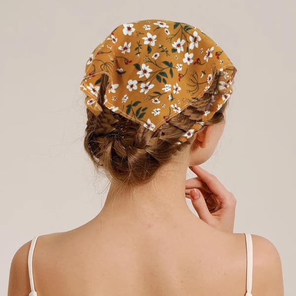 Blomstret Hår Tørklæde Pandebånd Sæt, Chiffon Elastisk Boho Bandana Hovedbeklædning til Kvinder, One Size, 5 Farver