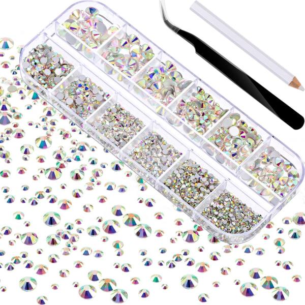 2000 st Flat Back Gems Rhinestones 6 storlekar