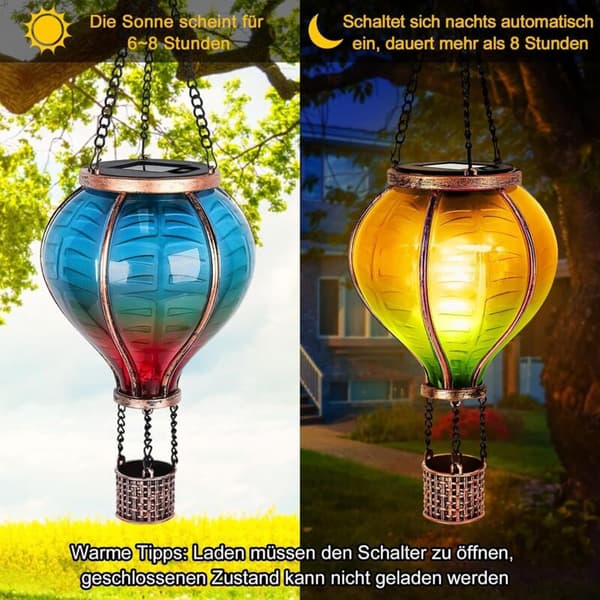 Solcellsdriven LED Varmluftsballong 2-pack med Flameffekt för Trädgård Uteplats Balkong Gräsmatta Dekoration
