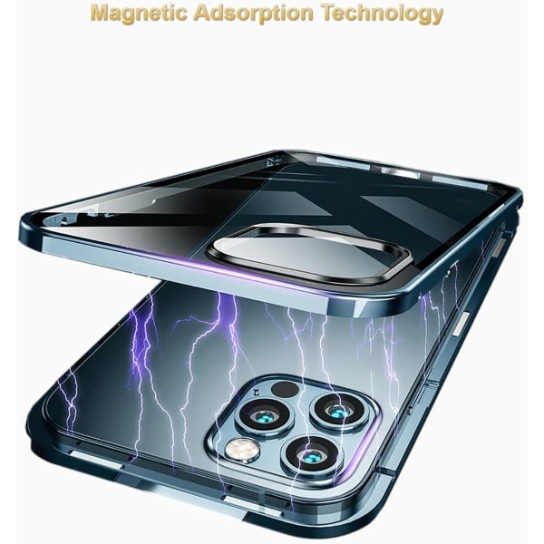 iPhone 11 Pro Max -kotelo, magneettinen metallikehys 360 asteen täysi suoja, karkaistu lasi edessä ja takana, Kulta