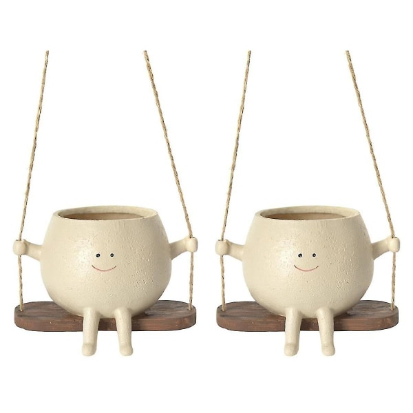 Swing Face Planter Pots, Søte Vegg Hengende Harpiks Blomsterhode Plantere For Innendørs & Utendørs, Succule