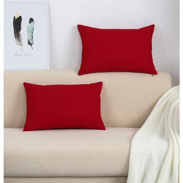 IC Håndlavede dekorative solide 100% bomuld Canvas pudebetræk/puder, (12\"x18\", jule rød)