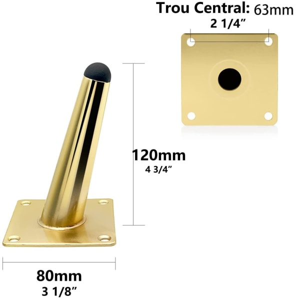 4 stk. 12 cm møbelben i guld, slidstærkt skrånende bordben i metal