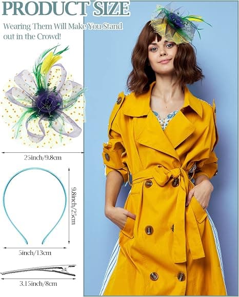8-dele Fascinatorsæt til kvinder - Blomster og fjer - Retro - Bryllup og fest