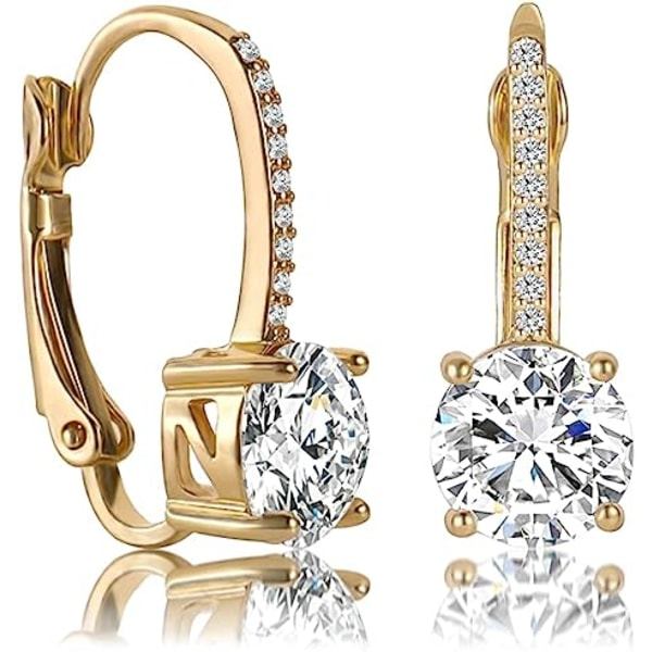 IC 1 karat diamanthängande örhängen 18K guldpläterade Cubic Zirconia Hängande spak Bröllopsörhängen Modesmycken för tjejer och kvinnor