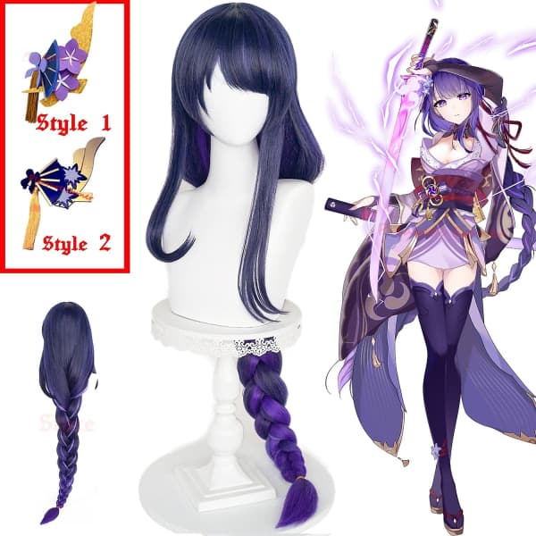 IC Game Genshin Impact Raiden Shogun Cosplay Peruk Förstylad 110cm