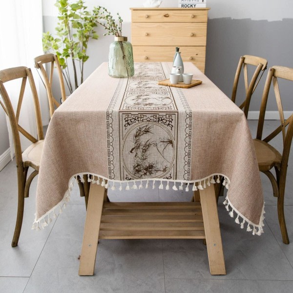 IC Rektangulær flekksikker bordduk Broderte lin og bomullsduker Elegant trykte duker i kinesisk stil (rektangulær/oval, 140 x 180 cm)
