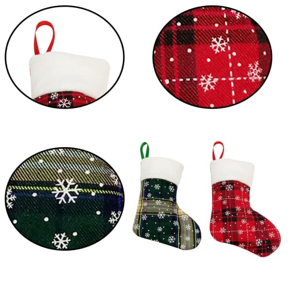 IC Julemini-Strømper Plaid Snefnug Juleophæng 12 grønne gitter + 12 røde gitter