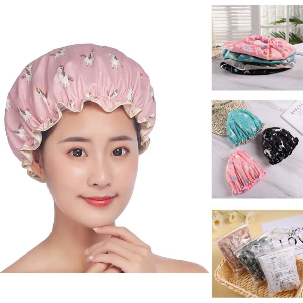 4-pakning Unicorn cap Återanvändbar vanntät dobbel lager hårbeskyttelseshatt, återanvändbar