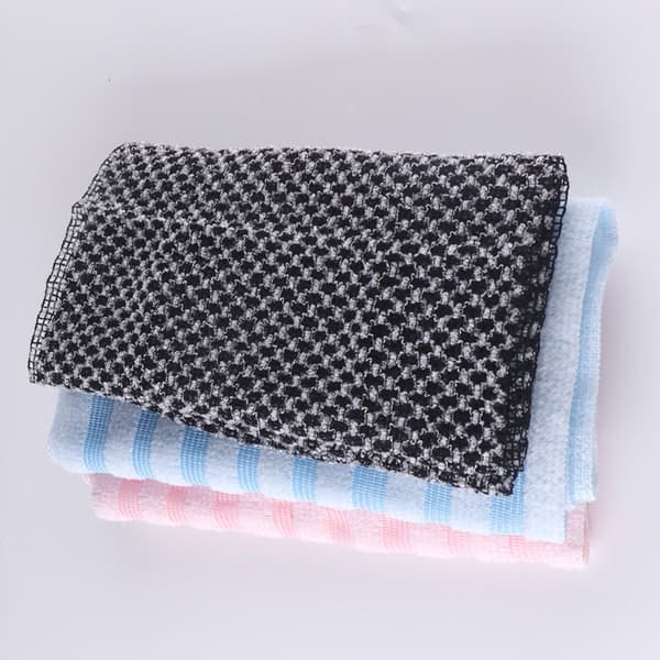 Eksfolierende kropsskrubbehåndklæde, dobbeltsidet polyesterrygskrubber, unisex bruser 4-pak, 100 x 25 cm, sort, pink og blå
