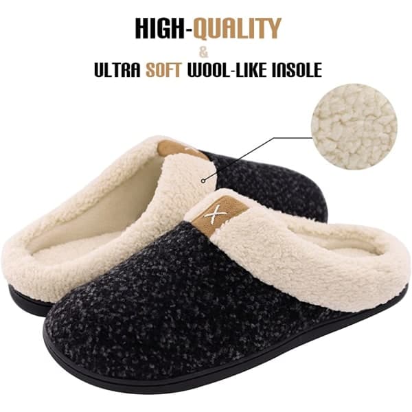Herre Hjemmesko Memory Foam Fluffy Varme Skridsikre Tøfler Sort