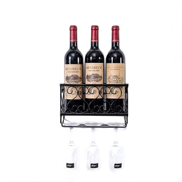 Vægmonteret Jern Vinstativ Flaske Champagneglasholder Sort 25*10*17cm