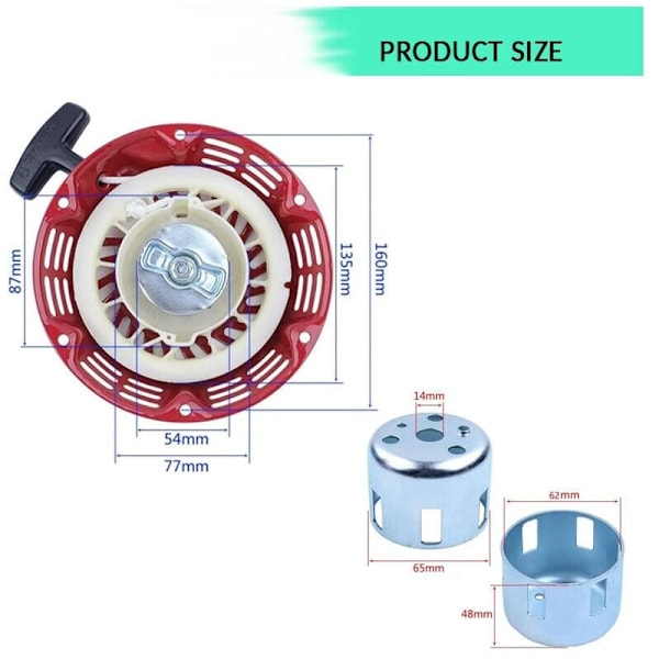 Rekylstarter til Honda GX120 GX160 GX140 GX200 5.5HK 6.5HK Motor, Rekylstart + Starterkop Udskiftningsdele Rekylstarter Trækstarter, DEBUNS