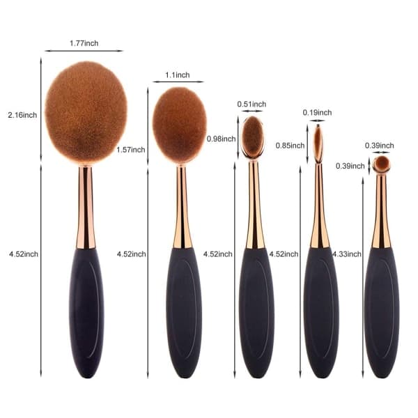 IG Oval Foundation Brush 5 stk Tandbørste Makeupbørster (Sort Style A rund hoved