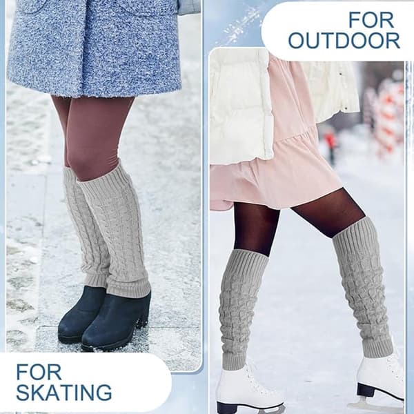 2-pack, Varma vinterleggings för kvinnor, fleecefoder, långa stickade leggings, varma stövelstrumpor, för skridskor, grå