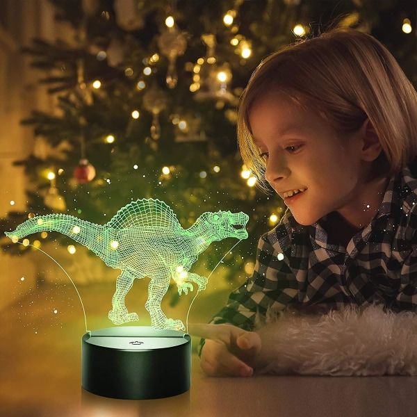 Nattlys til børn, 16 farver 3D Spinosaurus nattlys