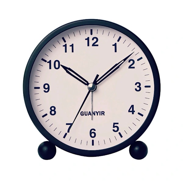 Silent Analog Alarm Clock Round - Black