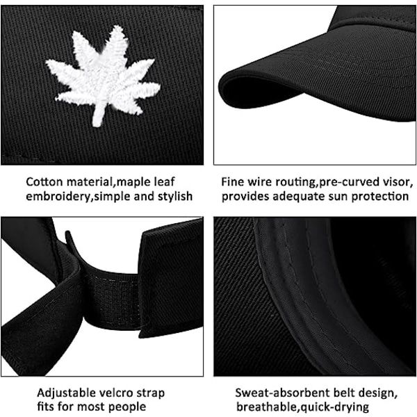 IC Solhatt för kvinnor - Unisex Cap Lönnblad Broderad Justerbar Cap Lämplig för utomhussporter Svart