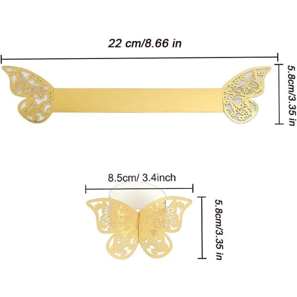 50 stk. sommerfugl papir servietringe, guld vintage servietringe