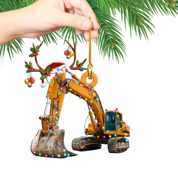 Hemdekoration 1 st Juldekorationer Hängande dekoration Presentprodukt Personlig familjejärnbrandbil, grävmaskin, grävmaskinhänge D none