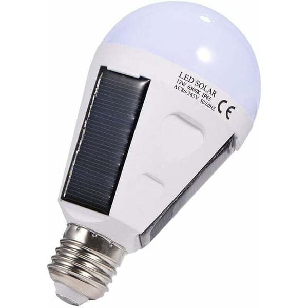 Solar LED Pære, E27 IP 65, Bærbar LED Nød-pære med Krog (12W)