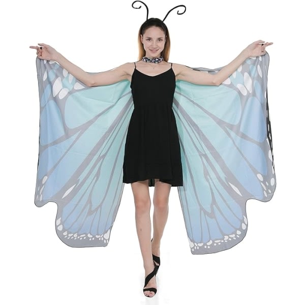 IC Butterfly Wing Cape-sjal med spetsmask og pannband med sort sammetsantenn