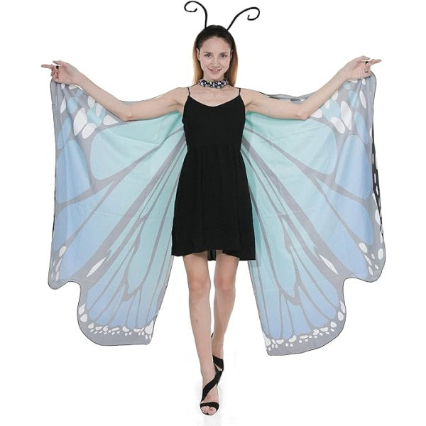 IC Butterfly Wing Cape-sjal med spetsmask og pannebånd med svart fløyelsantenne