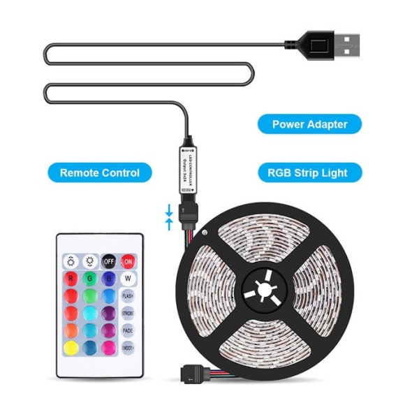 IC LED-lysstribe Epoxi Baggrundsdekoration USB-lysstribe med 24-knaps fjernbetjening (1 meter engelsk farvelåge)