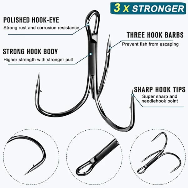 100 pcs Fishing Hook Sharp Treble Hooks Size 3/0 2/0 1/0 2 4 6 8 10 12 14 Tackle 4# 4#