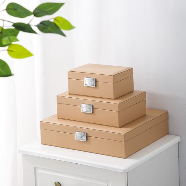 Urkasse Organizer til 10 ure, PU læder ur opbevaringskasse med blødt fløjlsfor og sølvlås til mænd og kvinder, beige medium