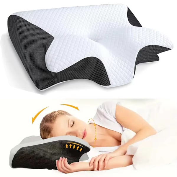 Viskoelastinen niskatyyny, ergonominen 2-in-1 ortopedinen tyyny niskakivun lievitykseen, muotoiltu tukityyny, 1 kpl vaaleanmusta (alennettu) Black