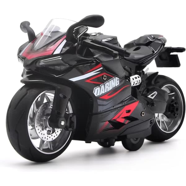 IC Toy Motorcykel, Træk-Tilbage Motorcykel Legetøj med Lyd og Lys, 1:12 Motorcykelmodel Legetøj til Børn Fødselsdag Julefest Tilbehør (Sort)