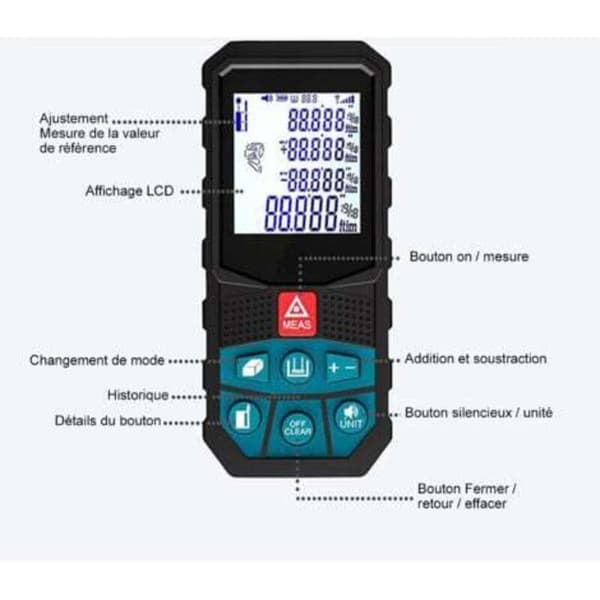 Laser Afstandsmåler 50m, 2mm Gab, 20 Data, Afstandsmåling, LCD Display, Vandtæt IP54