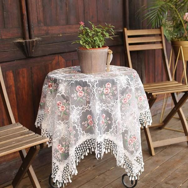 IC Blomstermønstret firkantet duk Tyll Spets Kant Broderi Dekorasjon for bryllupsbankett Julebord (rosa blomst, 24 x 24 tommer)