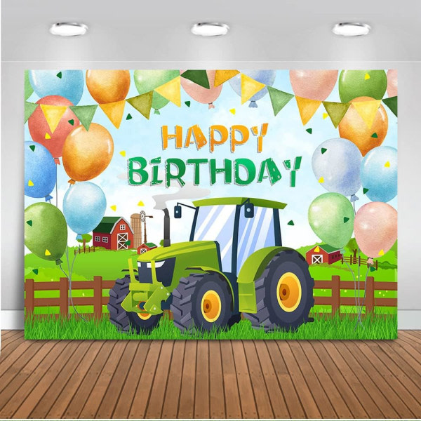 IC Grön traktor Fødelsedag Baggrund for pojkar Födelsedagsfester Grönt græs Farm Ballonger Traktor Tema (7x5ft)