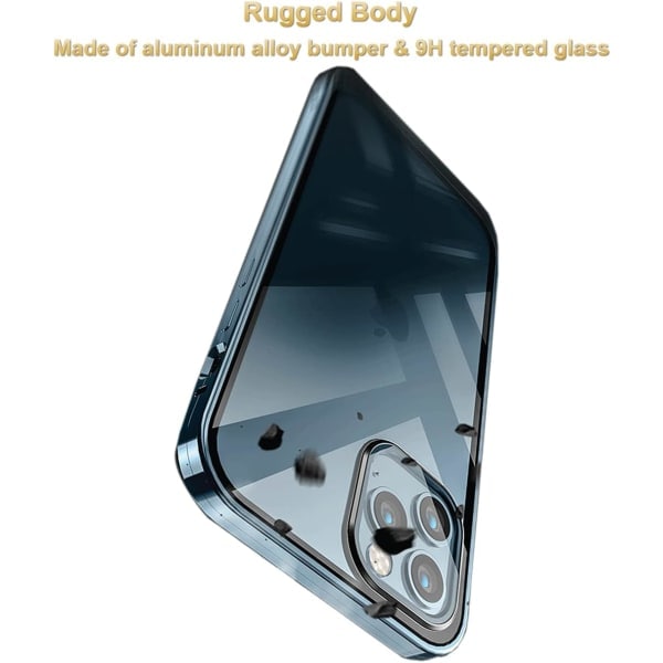 iPhone 11 Pro Max -kotelo, magneettinen metallikehys 360 asteen täysi suoja, karkaistu lasi edessä ja takana, Kulta