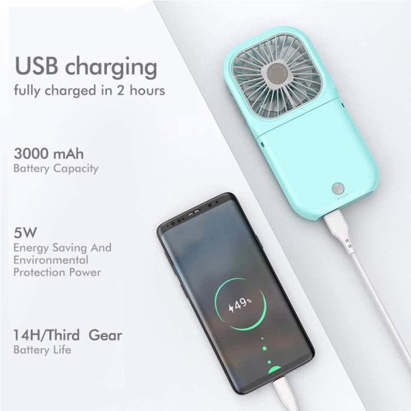 IG Mini Handhållen Fläkt, Bärbar USB Laddningsbar Fläkt för Hemmakontoret Blå