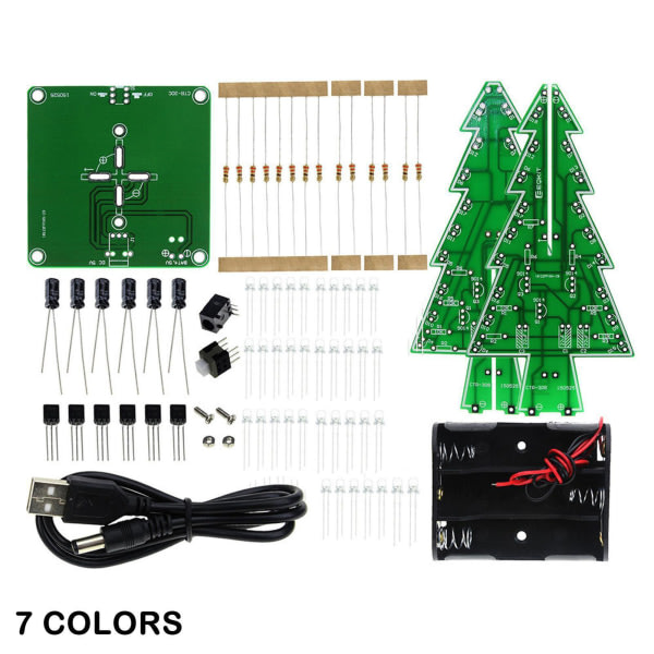 Gör-det-själv 3D LED-blinkende julgran Circuit Kit Glitter elektronisk julgranset Julgran Skrivbordsdekoration Seven Colors
